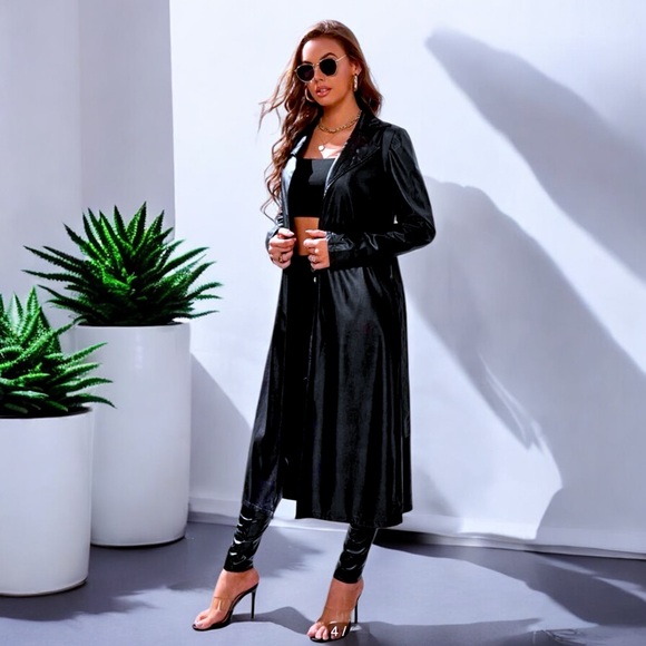 New Carly Lawrence Slayr Lapel Neck Patent Trench Coat - Picture 15 of 16